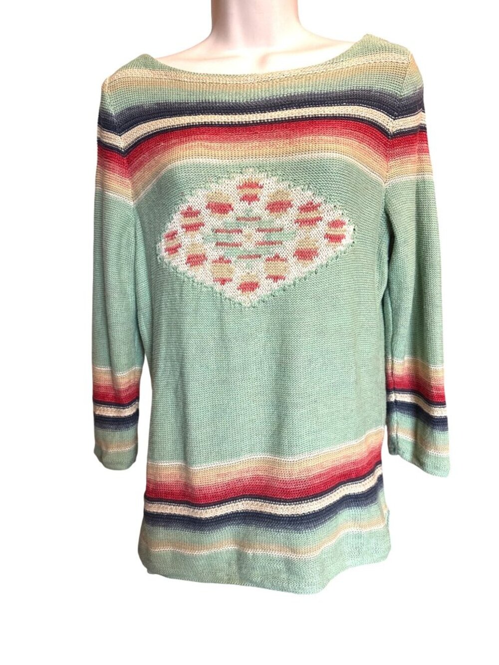 Lauren Ralph Lauren Aztec Sweater Size M Boho Southwestern Linen Cotton READ